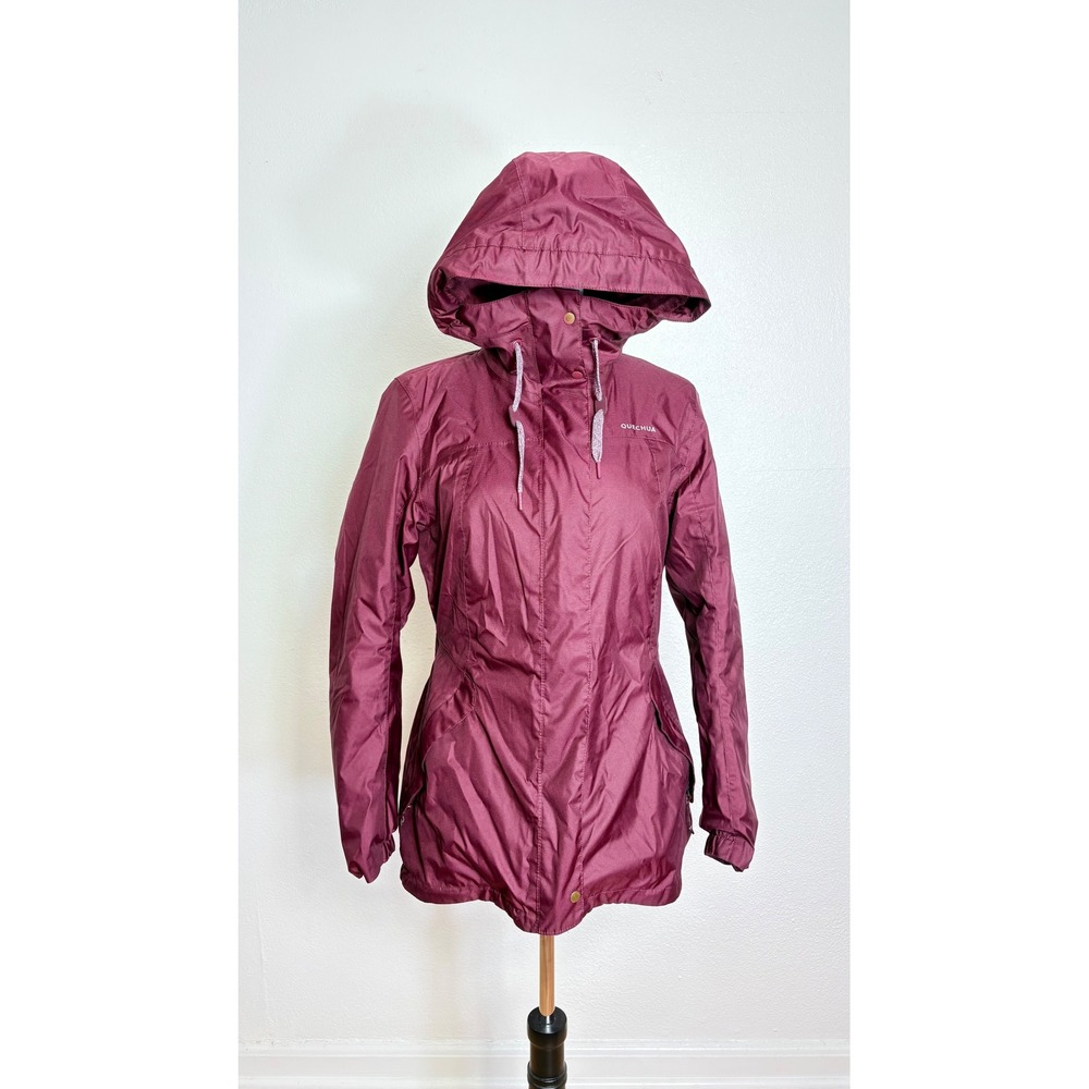 Quechua Decathlon Burgundy Waterproof Hooded Zip Up Jacket Small Hiking Gorpcore